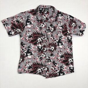 LRG Lifted Research Group Mens Medium Floral Palm Tropical Button Down Shirt Red
